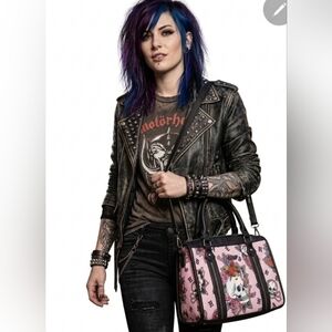 Ed Hardy Pink Skull Floral Hearts Women's Bag Satchel Crossbody NWT Retail $99